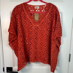 Rhea made in India Red Eyelet V-Neck Tunic